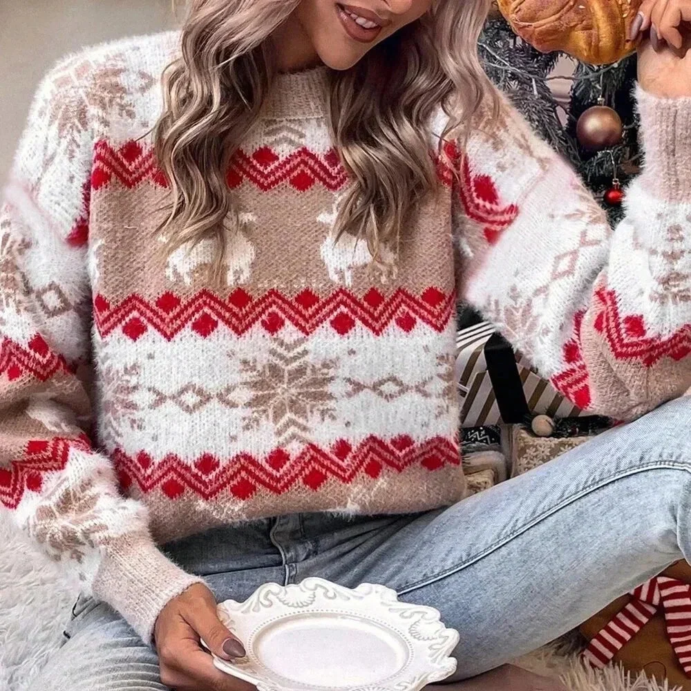 Multicolor Casual Women's Christmas Pattern Drop Shoulder Sweater - Picture 2 of 6